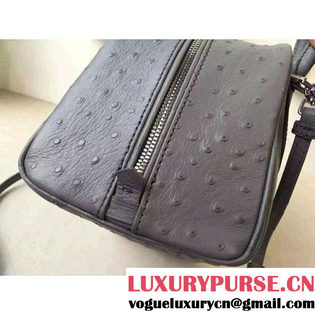 Prada 1BB011 Small Inside Calf Leather Ostrich Pattern Bag Cloudy Gray+Olive Green 2015 (2A016-091524 )