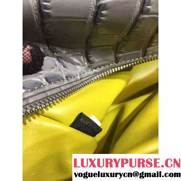Prada Calfskin Crocodile Pattern Medium Inside Top Handle Bag Marble+Yellow Fall 2015  (2A193-110623 )
