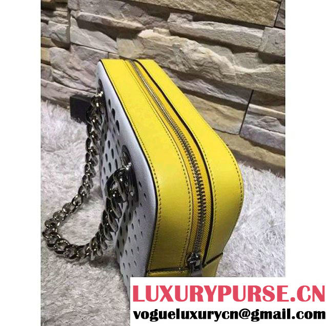 Prada Perforated City Fori Chain Shoulder Bag Yellow/White Resort 2016 (2A193-6012802 )