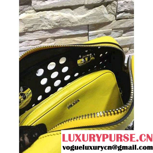 Prada Perforated City Fori Chain Shoulder Bag Yellow/White Resort 2016 (2A193-6012802 )
