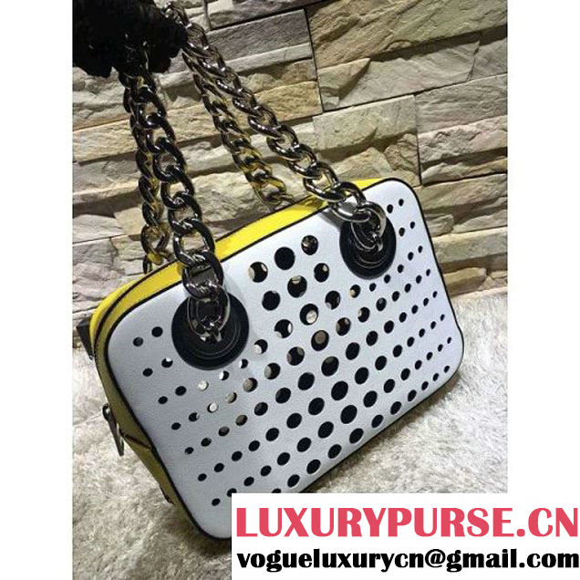 Prada Perforated City Fori Chain Shoulder Bag Yellow/White Resort 2016 (2A193-6012802 )