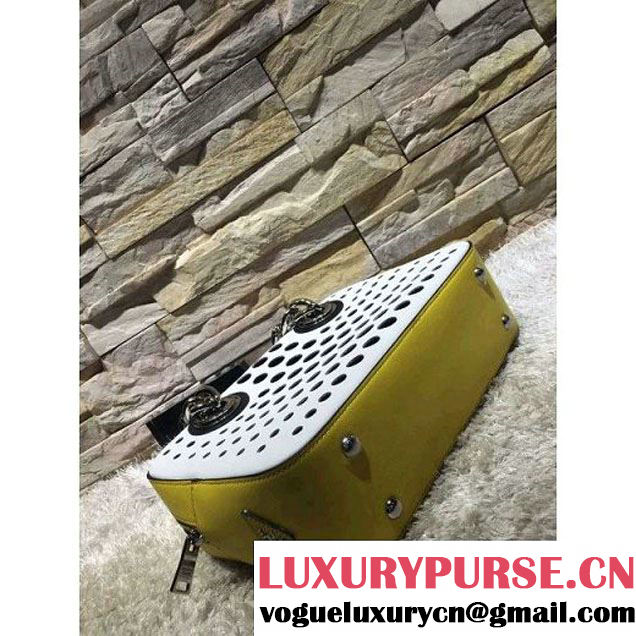Prada Perforated City Fori Chain Shoulder Bag Yellow/White Resort 2016 (2A193-6012802 )