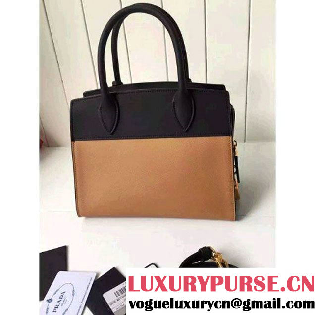 Prada Small Esplanade Saffiano and Calf Leather Bag Camel/Black 2016 (2A016-6060407 )