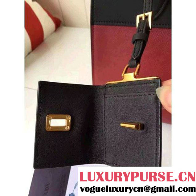 Prada 1BA046 Medium Esplanade Saffiano and Calf Leather Bag Burgundy/Black 2016 (2A016-6061203 )