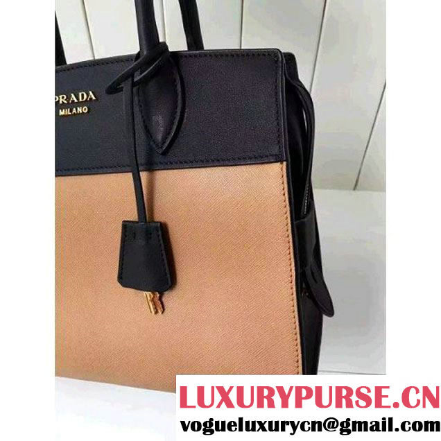 Prada 1BA046 Medium Esplanade Saffiano and Calf Leather Bag Camel/Black 2016 (2A016-6061204 )