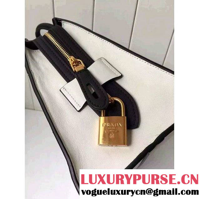 Prada 1BA046 Medium Esplanade Saffiano and Calf Leather Bag Whtie/Black 2016 (2A016-6061205 )