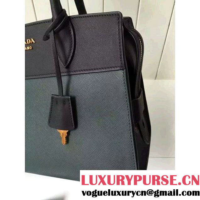 Prada 1BA046 Medium Esplanade Saffiano and Calf Leather Bag Dark Green/Black 2016 (2A016-6061206 )