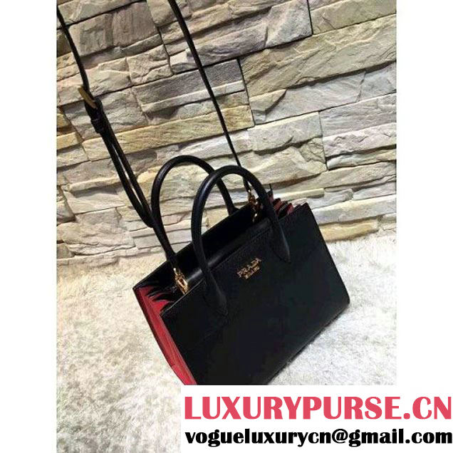 Prada Bibliotèque Calf Leather Bag 1BA050 black+red 2016 (EUR-6080219 )