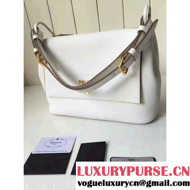 Prada 1BD052 Grained Calf Leather Top Handle Bag White 2016 (2A016-6080408 )