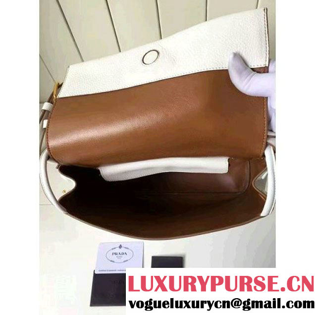 Prada 1BD052 Grained Calf Leather Top Handle Bag White 2016 (2A016-6080408 )