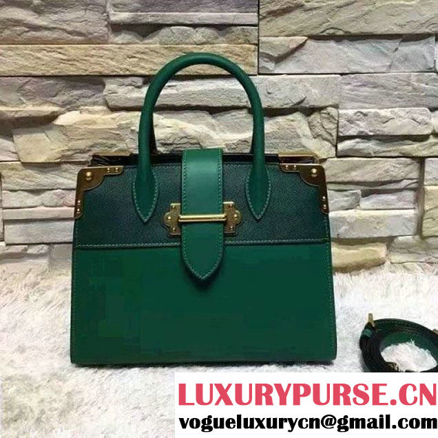 Prada Black Buckled Top Handle Tote Bag Green - Fall 2016 (OZZ-6080804 )