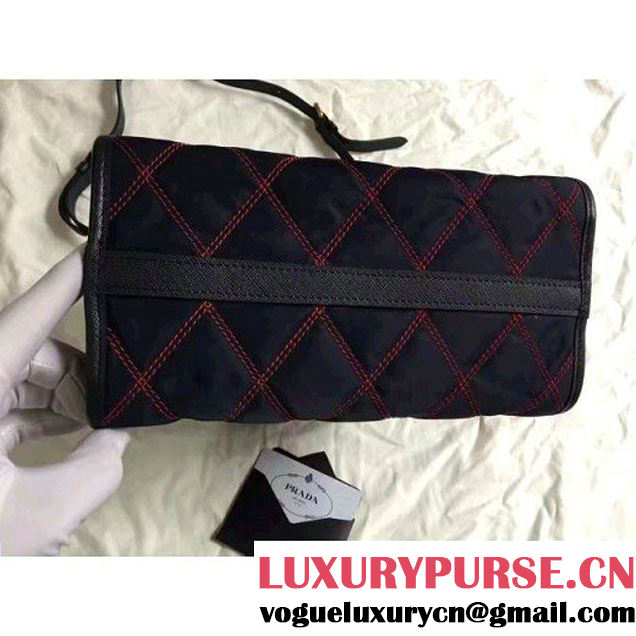 Prada Quilt Quilted Fabric Top Handle Bag 1BA100 Deep Blue 2017 (2A016-7021317 )