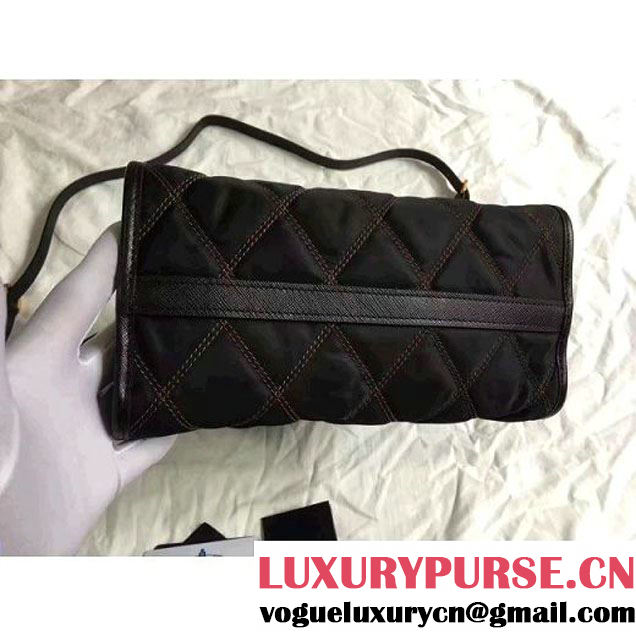 Prada Quilt Quilted Fabric Top Handle Bag 1BA100 Black 2017 (2A016-7021318 )
