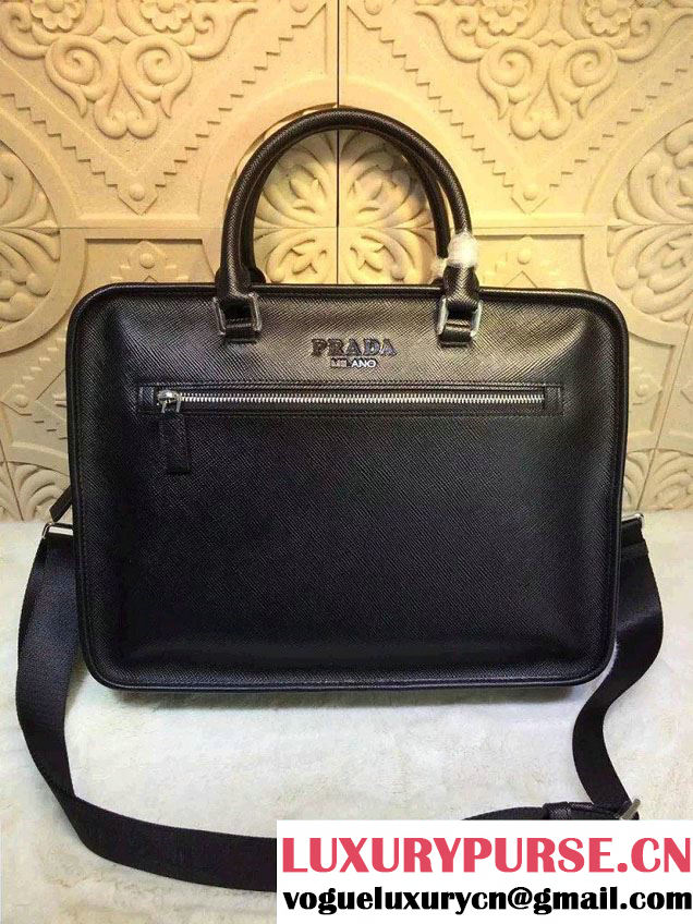 Prada Saffiano Leather Briefcase Bag VA1052 Black