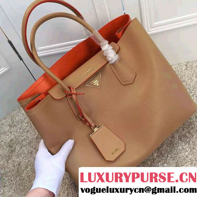 PRADA SAFFIANO CUIR DOUBLE BAG IN APRICOT BN2756