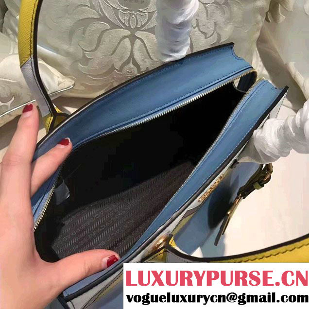 Prada Esplanade Saffiano Calfskin Leather Tote Bag 1BA046 Blue/White/Yellow 2017