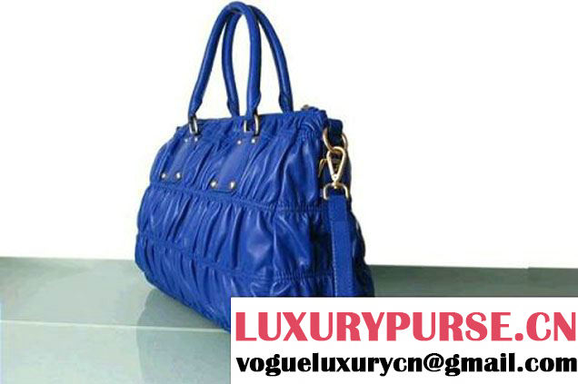 Prada Tessuto Gauffre Nappa Leather Tote Bags Blue  