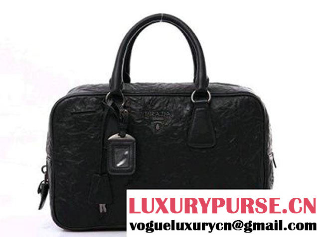 Prada Wrinkle Nappa Leather Handbag BL094F Black  