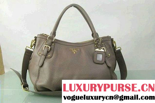 Prada BR4579 Grained Calf Leather Tote Bag Grey