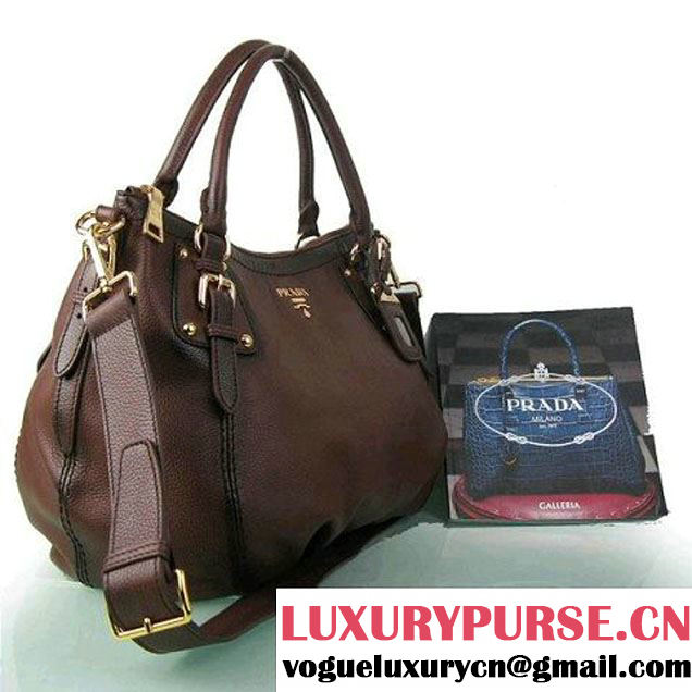 Prada BR4579 Grained Calf Leather Tote Bag Brown  