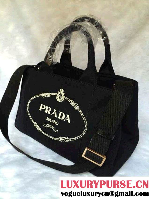 Prada Logo-Print Canvas Tote Bag in Black