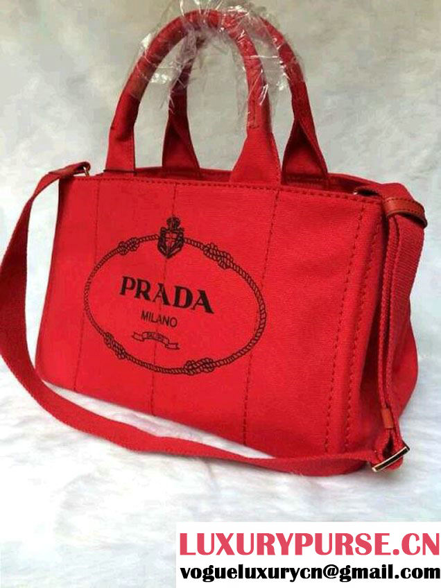 Prada Logo-Print Canvas Tote Bag in Red