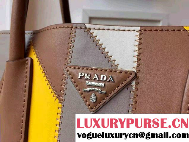Prada Patchwork Double Handle Tote Bag B2887P Multicolor Yellow 2015
