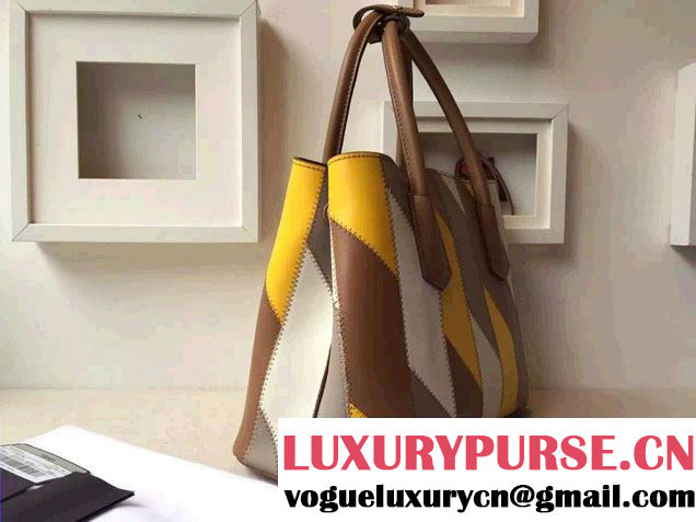 Prada Patchwork Double Handle Tote Bag B2887P Multicolor Yellow 2015