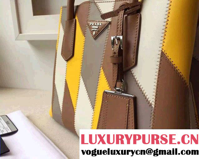 Prada Patchwork Double Handle Tote Bag B2887P Multicolor Yellow 2015