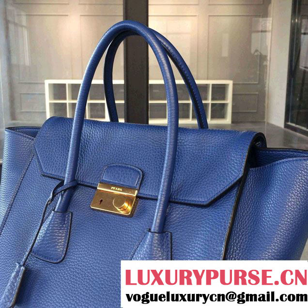 Prada Clemence Leather Tote Bag 2669 Blue 2015