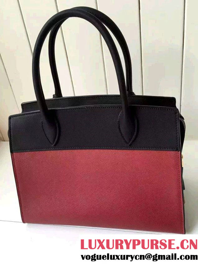 Prada Esplanade Saffiano and Calf Leather Tote Medium Bag 1BA046 Red/Black 2016