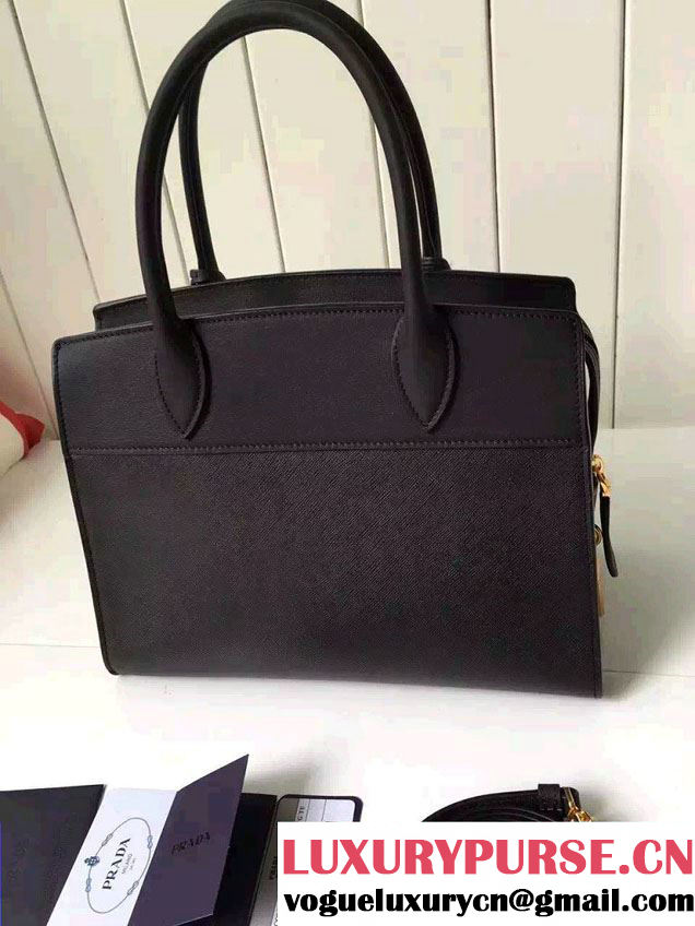 Prada Esplanade Saffiano and Calf Leather Tote Medium Bag 1BA046 Black 2016