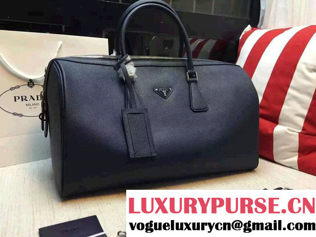 Prada Toro Leather Weekender Travel Luggage Bag 2VC372 Dark Blue 2016