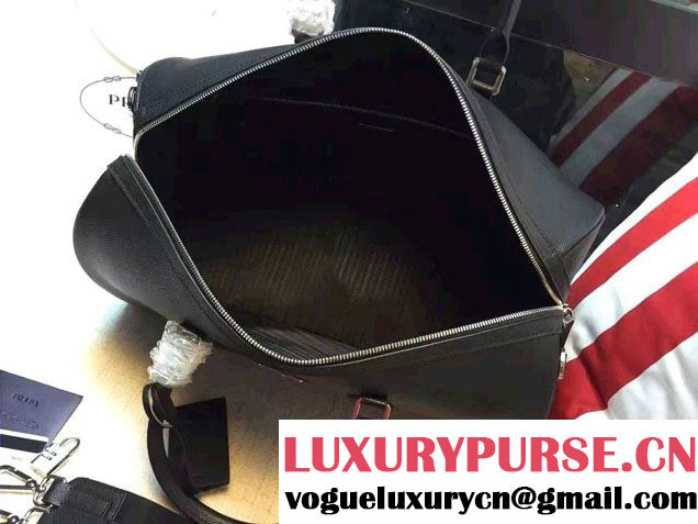 Prada Toro Leather Weekender Travel Luggage Bag 2VC372 Black 2016
