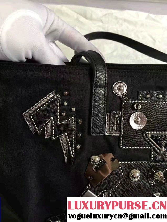 Prada Robot Motif And Metal Fabric Tote Bag 1BG052 2017