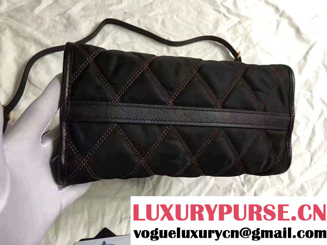 Prada Quilt Quilted Fabric Tote Bag 1BA100 Black/Brown 2017