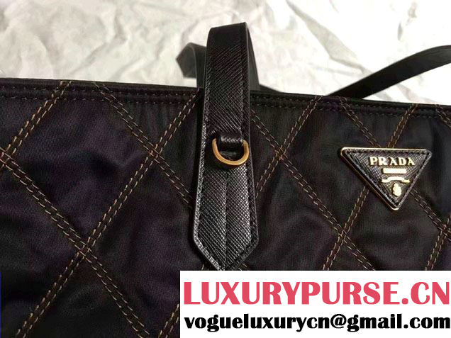 Prada Quilted Fabric Tote Bag 1BG085 Black/Brown 2017