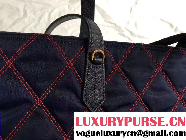 Prada Quilted Fabric Tote Bag 1BG085 Blue/Red 2017
