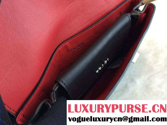 Prada Lux Calf Leather Flap Shoulder Bag BT0995 Black Fall 2014