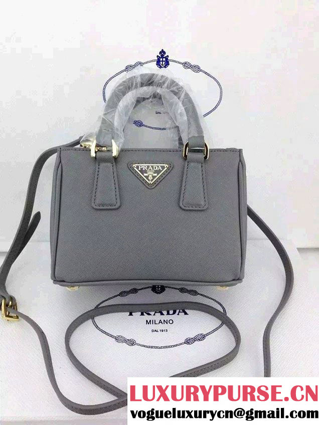 Prada Saffiano Mini Galleria Crossbody Bag Gray