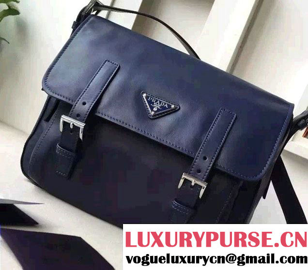 Prada Soft Calf Leather Hunter Shoulder Bag 1BD004 Blue 2015