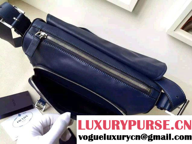 Prada Soft Calf Leather Hunter Shoulder Bag 1BD004 Blue 2015