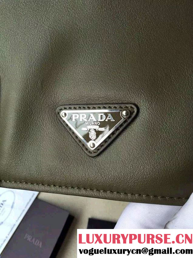 Prada Soft Calf Leather Hunter Shoulder Bag 1BD004 Military Green 2015