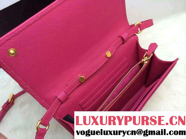 Prada Saffiano Leather Bow Wallet with Shoulder Strap 1M1437 Rosy 2015/2016