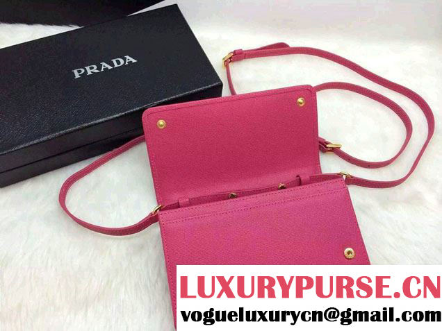 Prada Saffiano Leather Bow Wallet with Shoulder Strap 1M1437 Rosy 2015/2016