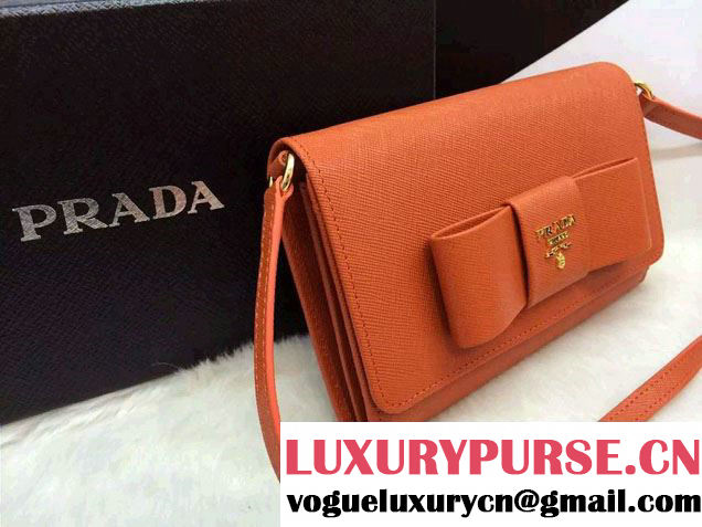 Prada Saffiano Leather Bow Wallet with Shoulder Strap 1M1437 Brick 2015/2016