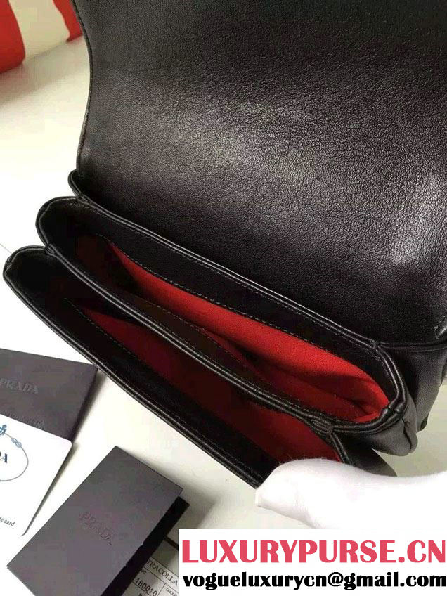 Prada Galleria City Chain Shoulder Bag with Grommet Detail 1BD010 Black 2016