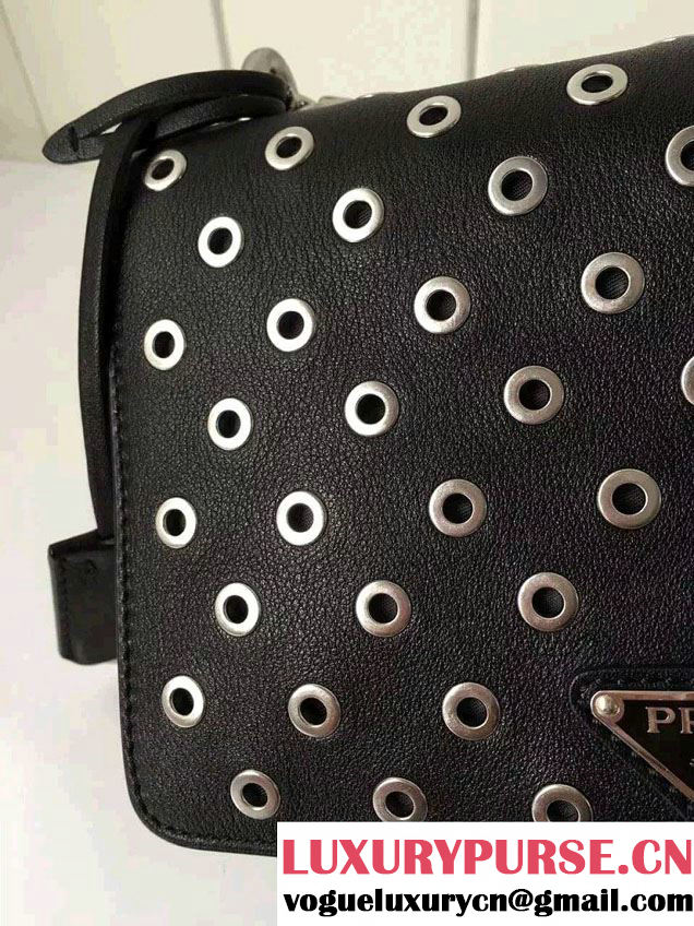 Prada Galleria City Chain Shoulder Bag with Grommet Detail 1BD010 Black 2016