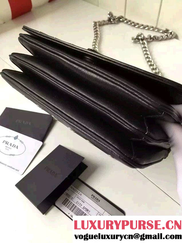 Prada Galleria City Chain Shoulder Bag with Grommet Detail 1BD010 Black 2016