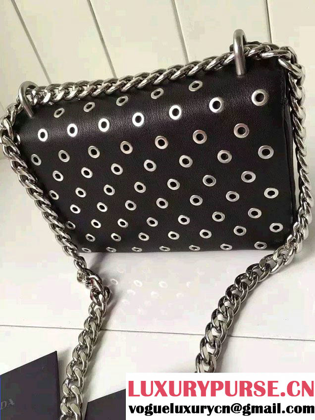 Prada Galleria City Chain Shoulder Bag with Grommet Detail 1BD010 Black 2016